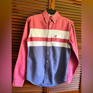 American Eagle Button Up Shirt Men's Size XS Red White Blue Long Sleeve
